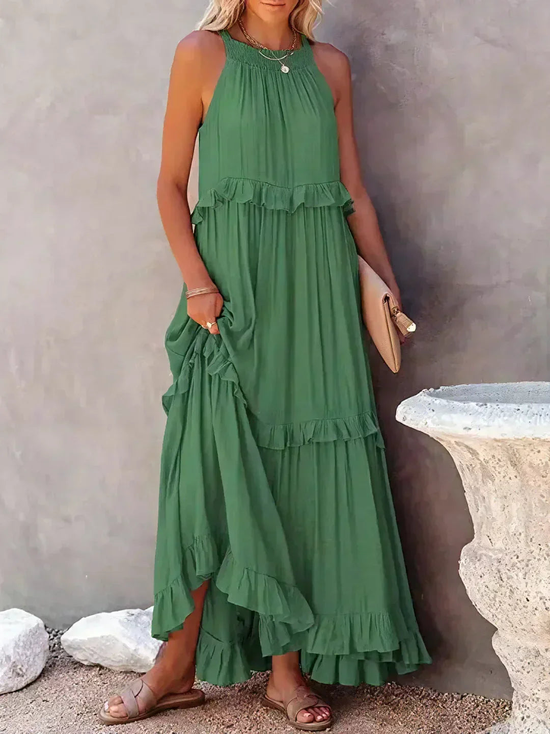 Emilia - Halterneck Ruffle Maxi Dress