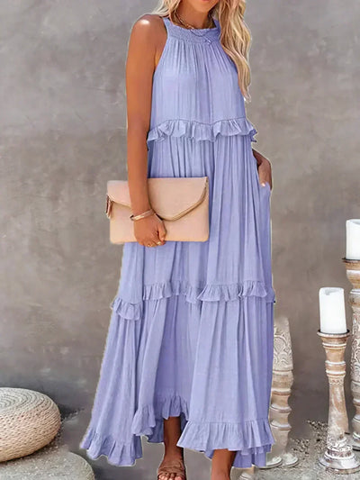 Emilia - Halterneck Ruffle Maxi Dress