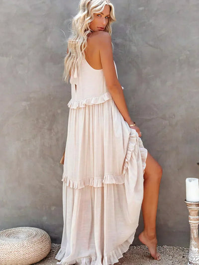 Emilia - Halterneck Ruffle Maxi Dress
