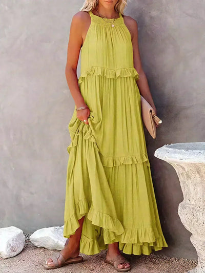 Emilia - Halterneck Ruffle Maxi Dress