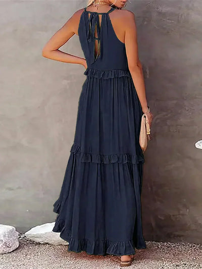 Emilia - Halterneck Ruffle Maxi Dress