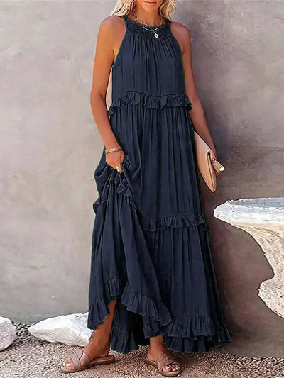 Emilia - Halterneck Ruffle Maxi Dress