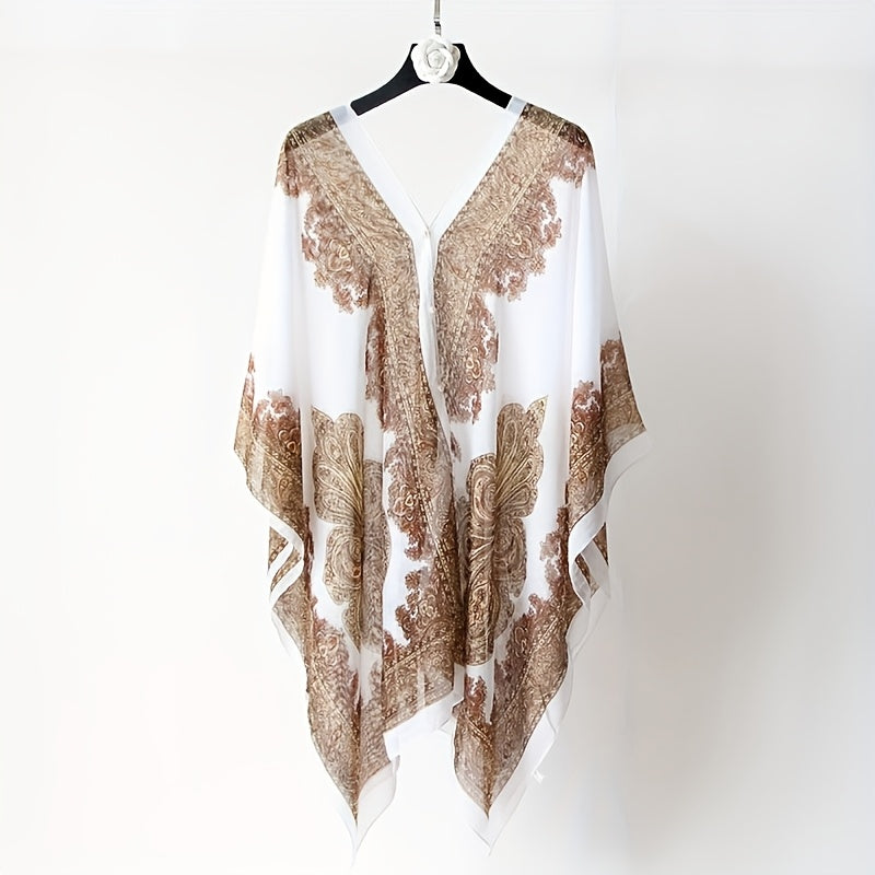Zahara™ – Boho Chiffon Beach Wrap with Floral Print