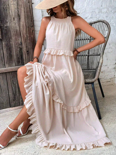 Emilia - Halterneck Ruffle Maxi Dress