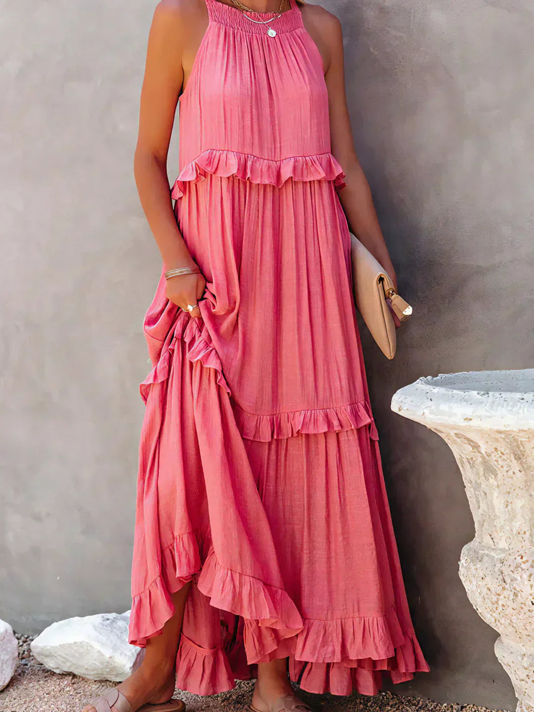 Emilia - Halterneck Ruffle Maxi Dress