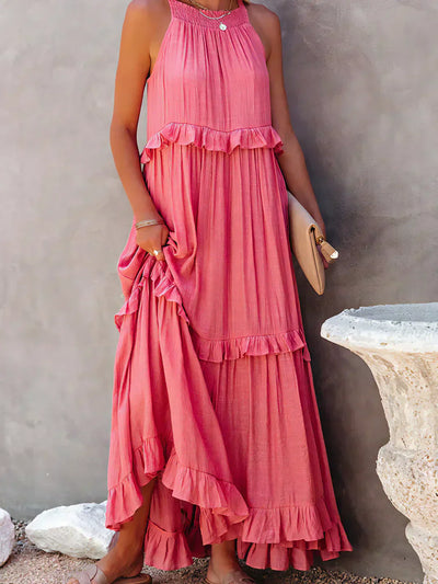 Emilia - Halterneck Ruffle Maxi Dress