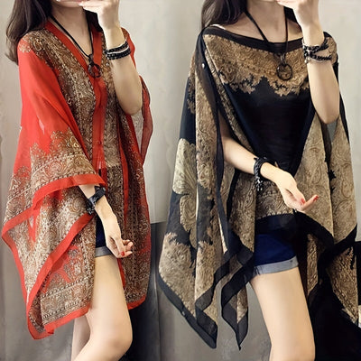 Zahara™ – Boho Chiffon Beach Wrap with Floral Print