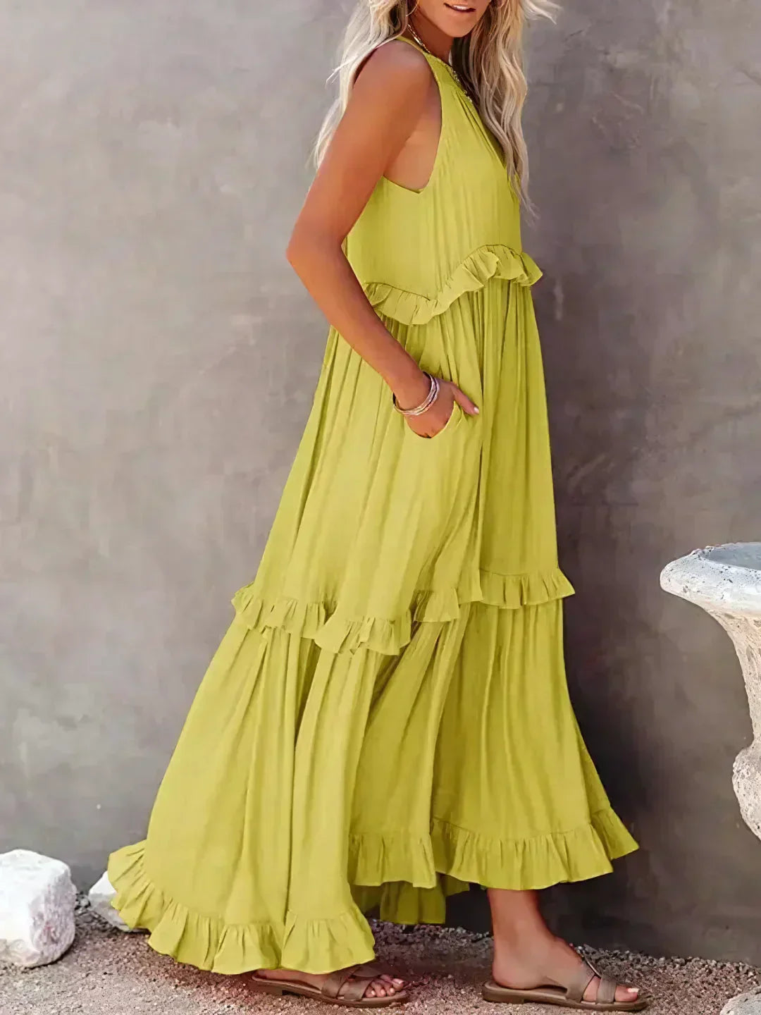 Emilia - Halterneck Ruffle Maxi Dress