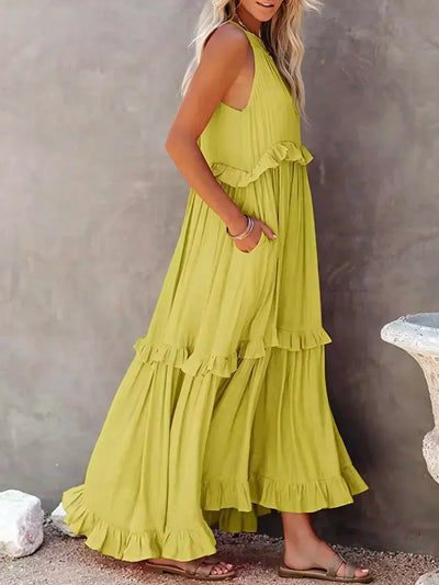 Emilia - Halterneck Ruffle Maxi Dress