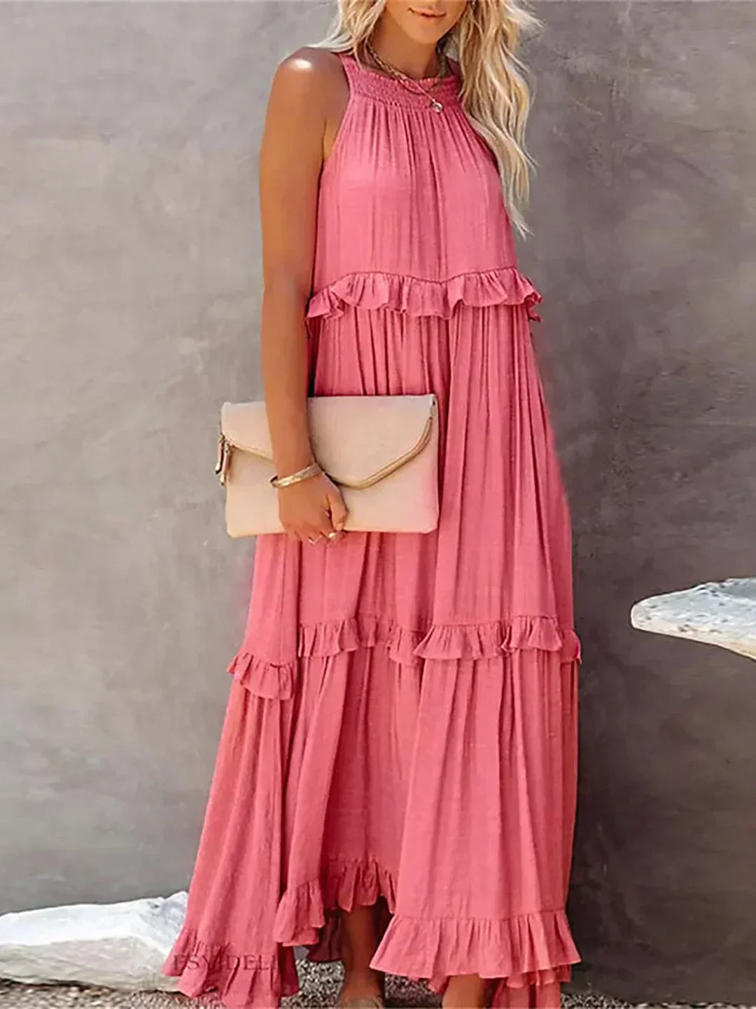 Emilia - Halterneck Ruffle Maxi Dress