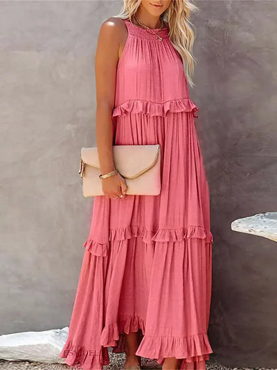 Emilia - Halterneck Ruffle Maxi Dress