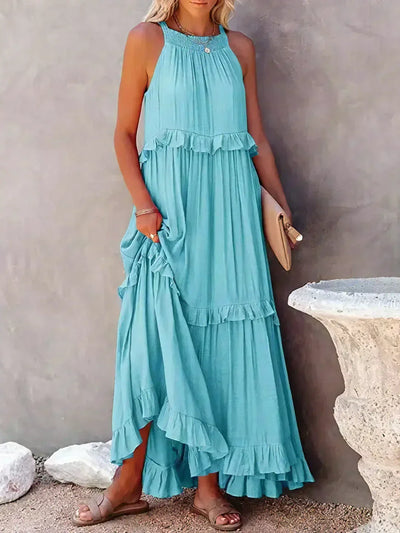 Emilia - Halterneck Ruffle Maxi Dress
