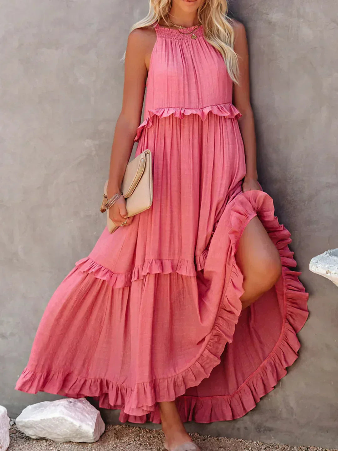 Emilia - Halterneck Ruffle Maxi Dress