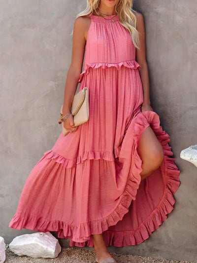 Emilia - Halterneck Ruffle Maxi Dress