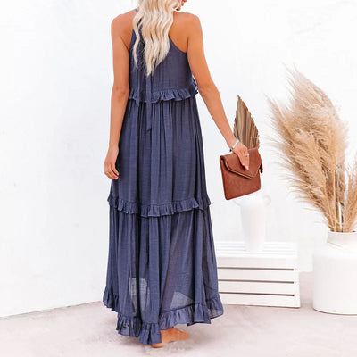 Emilia - Halterneck Ruffle Maxi Dress