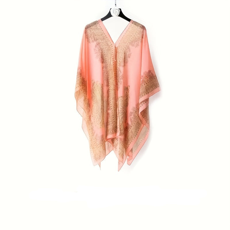 Zahara™ – Boho Chiffon Beach Wrap with Floral Print