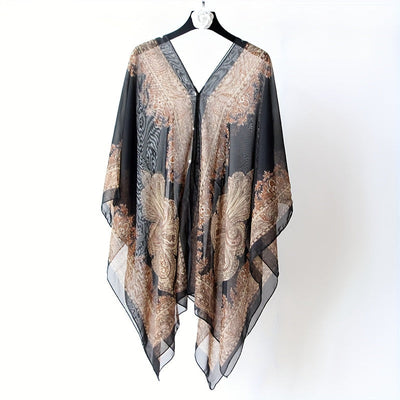 Zahara™ – Boho Chiffon Beach Wrap with Floral Print