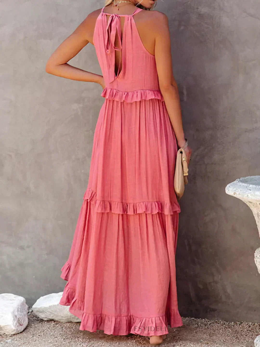 Emilia - Halterneck Ruffle Maxi Dress