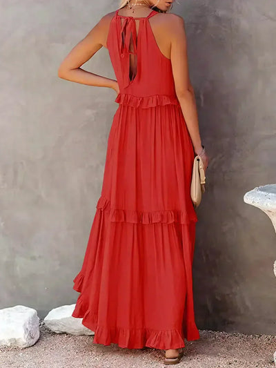 Emilia - Halterneck Ruffle Maxi Dress