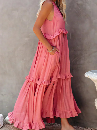Emilia - Halterneck Ruffle Maxi Dress