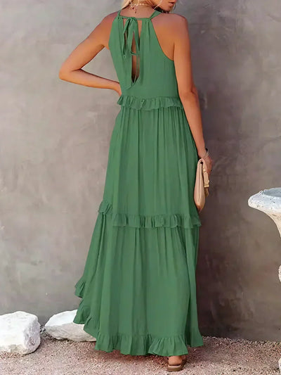 Emilia - Halterneck Ruffle Maxi Dress