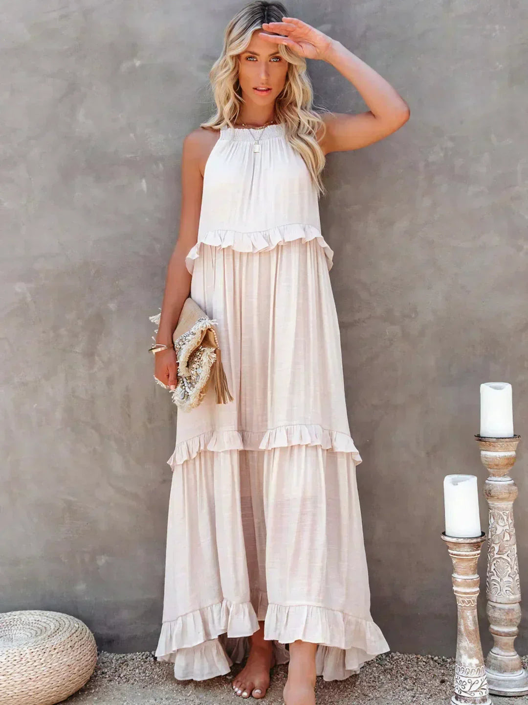 Emilia - Halterneck Ruffle Maxi Dress