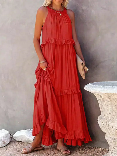 Emilia - Halterneck Ruffle Maxi Dress