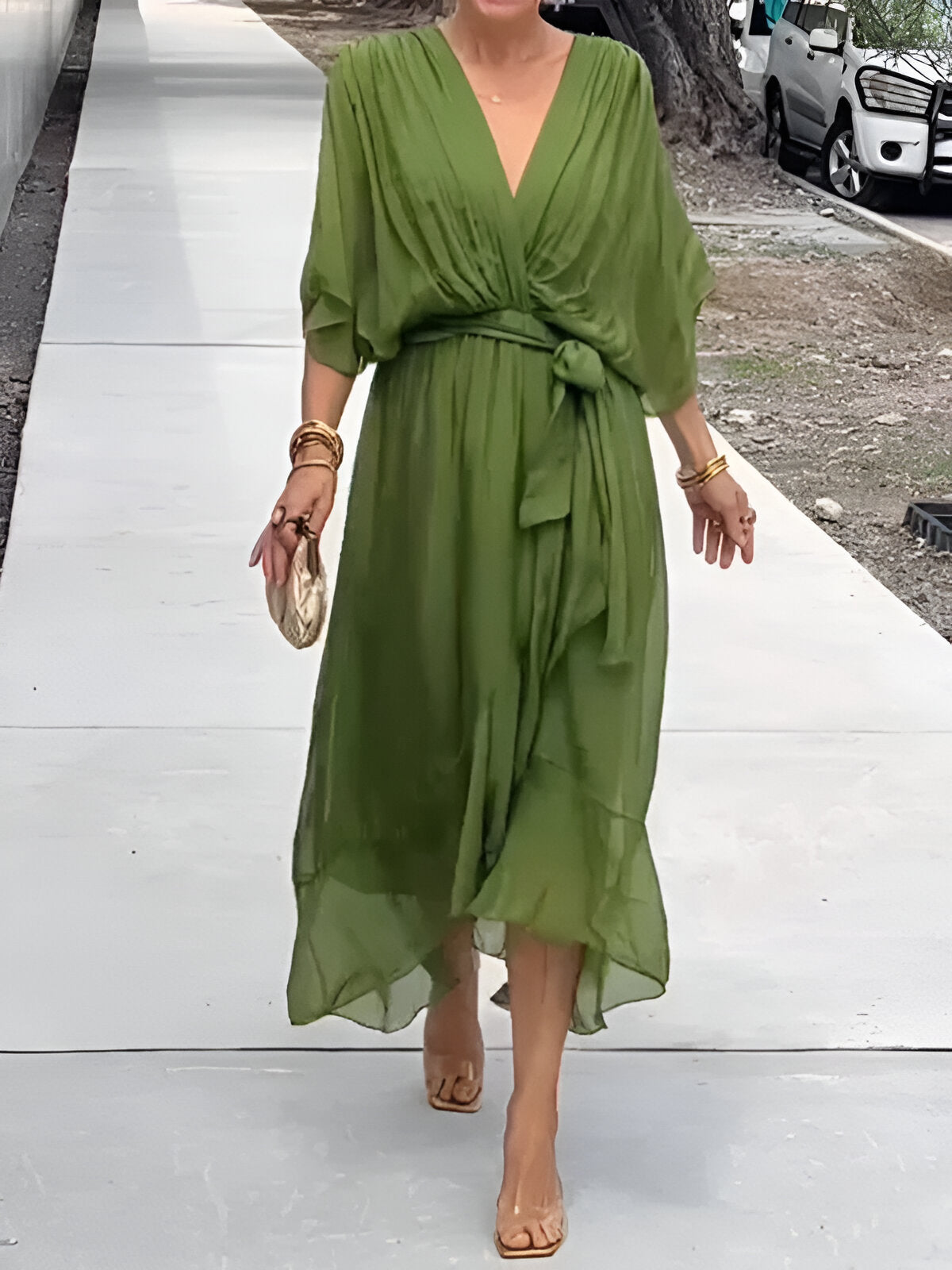 Monica™ | Chiffon Dress with V-Neck
