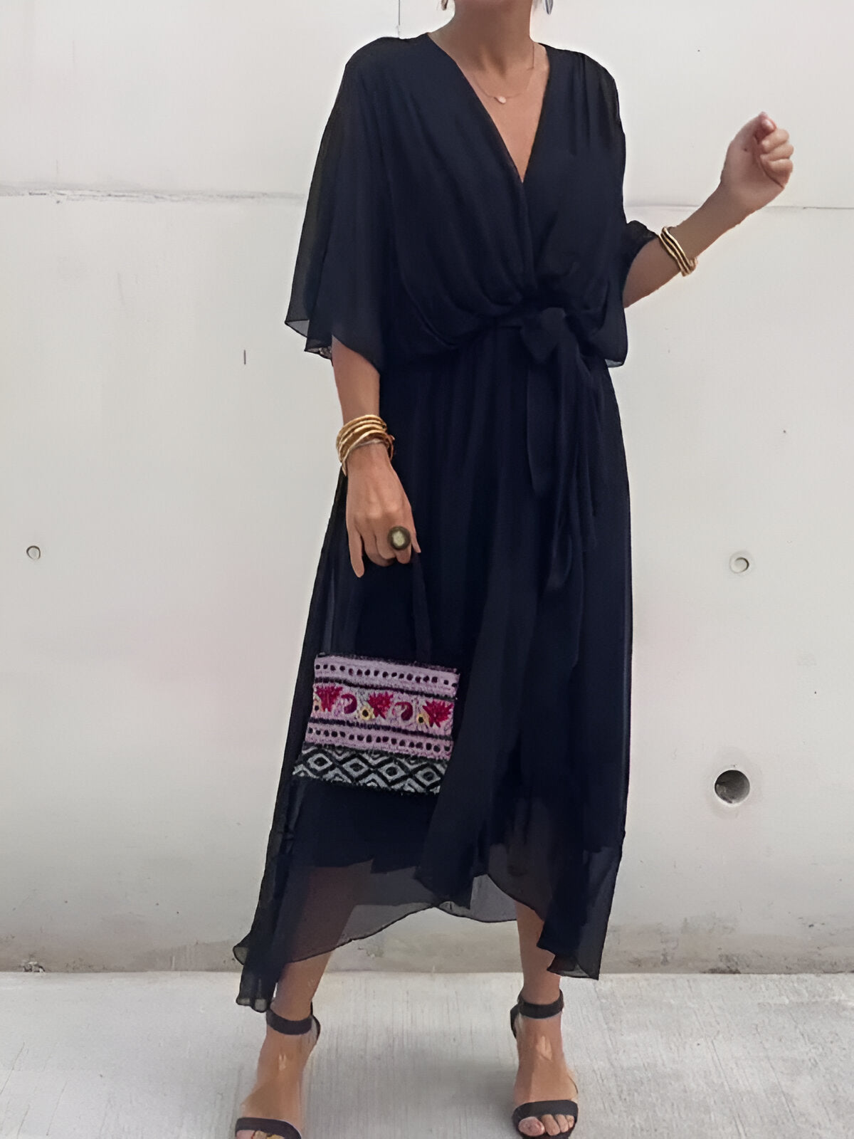 Monica™ | Chiffon Dress with V-Neck