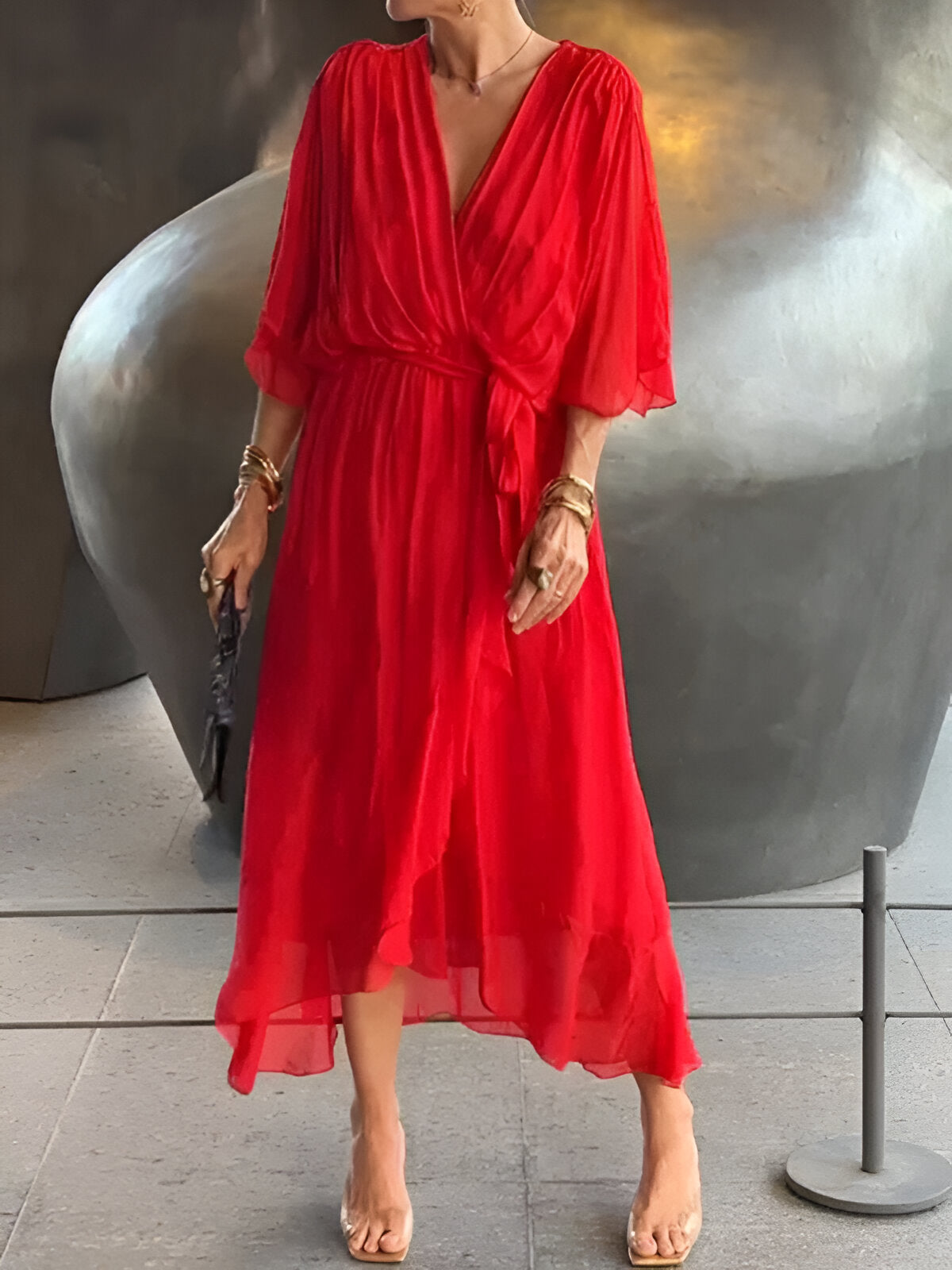 Monica™ | Chiffon Dress with V-Neck